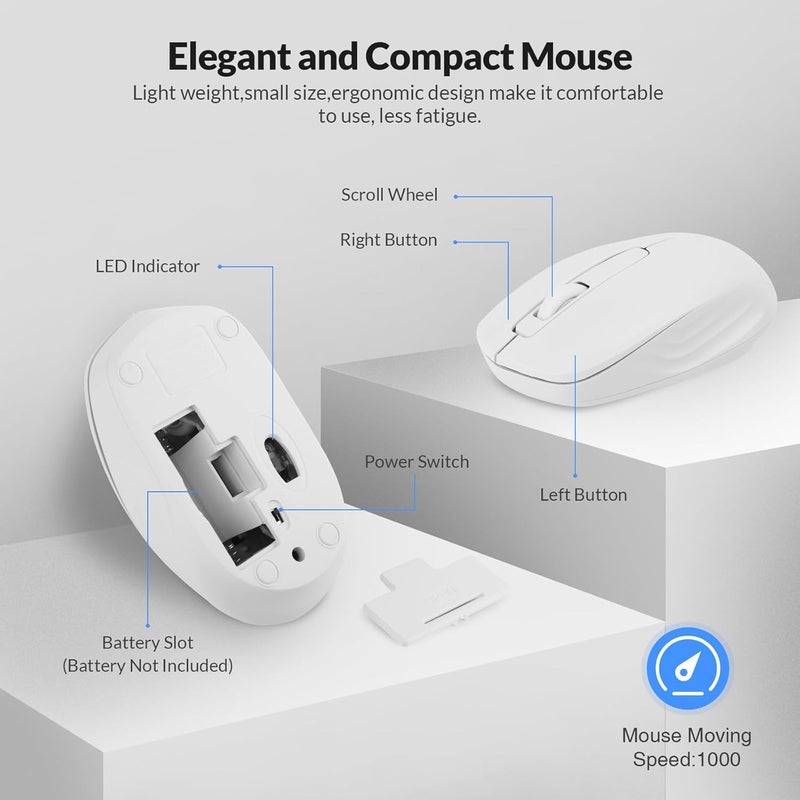 RII Wireless Keyboard and Mouse Combo - Standard Office PC Keyboard and Optical Wireless Mice (White) - Image 5